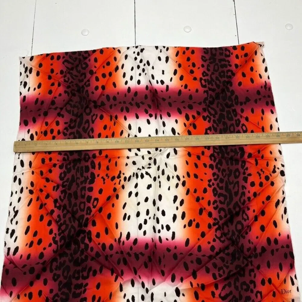 Dior Red White Leopard Printed Square 70 Scarf Women One Size NEW *